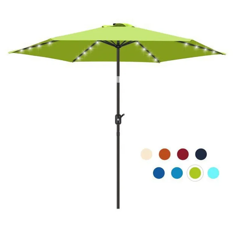Photo 1 of Scafild | 7.5 Ft Solar LED Light Patio Umbrella Outdoor W/ Easy Tilt - Yellow Green