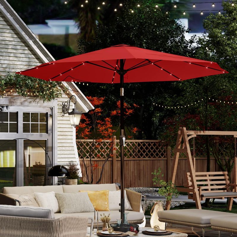 Photo 1 of 10 x 6.5 Ft Solar Umbrella LED Lighted Patio Umbrella w/Tilt and Crank Lift System, Market Table Umbrellas Aluminum Pole with 6 Sturdy Ribs for Deck Lawn Pool