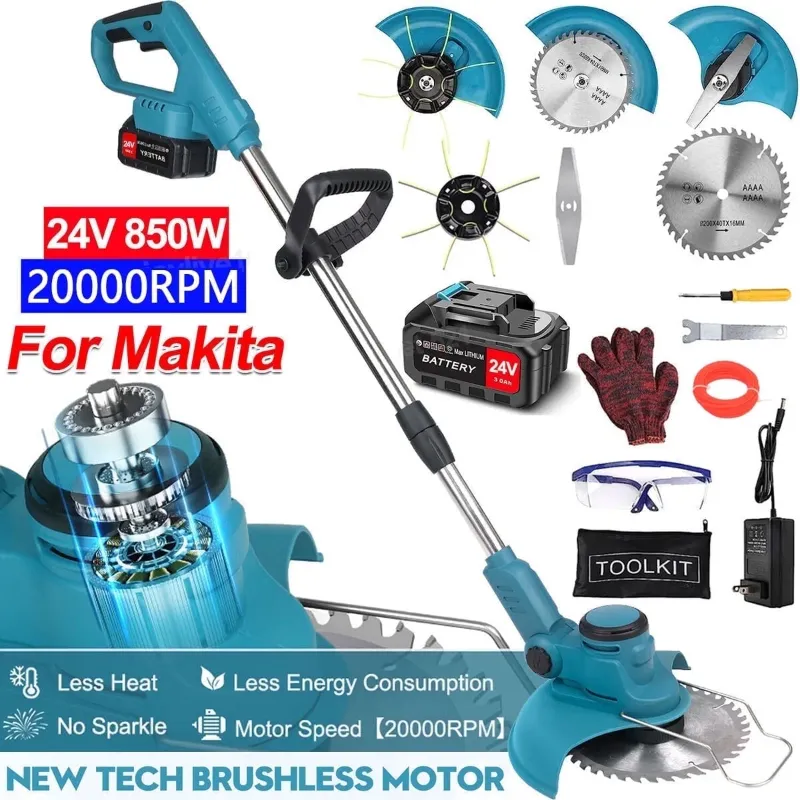 Photo 1 of  Electric Cordless Weed Eater,24V 850W Cordless Weed Wacker String Trimmer, Grass Trimmer with Rechargeable Battery, Blue