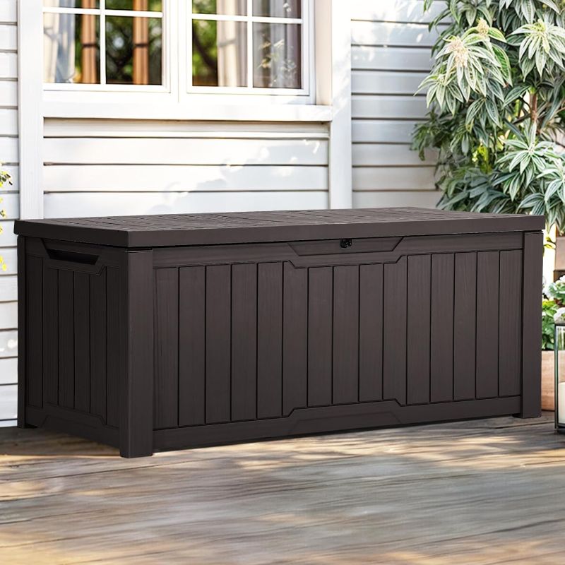 Photo 1 of 
YITAHOME 120 Gallon Large Deck Box, Resin Outdoor Storage Box for Outdoor Pillows, Garden Tools and Pool Supplies, Waterproof, Lockable, Dark Brown