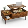 Photo 1 of  Adjustable Height Wooden Coffee Table with Hidden Compartments and Shelves - Perfect for Small Homes, Apartments, Reception Rooms, Rust Brown