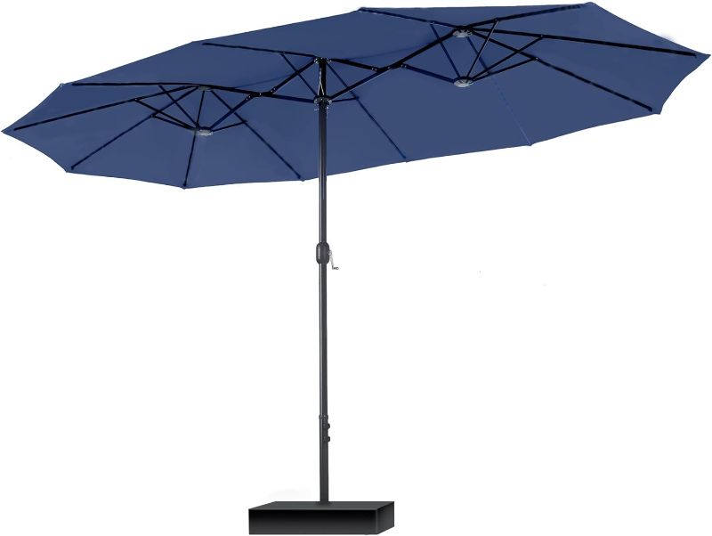 Photo 1 of 15ft Large Patio Umbrella with Base Included, Outdoor Double-Sided Rectangle Market Umbrella with Crank Handle, Umbrella Outdoor Patio for Pool Lawn GardeI’m 