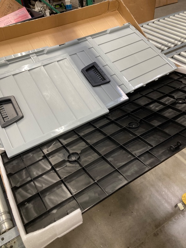 Photo 1 of ***(DAMAGED CRACK IN ONE PART-SELLING AS IS )*** 
Ktaxon 75gal Outdoor Garden Plastic Storage Deck Box Pre-installed Deck Box,Space Saving & Easy Set Up - Black