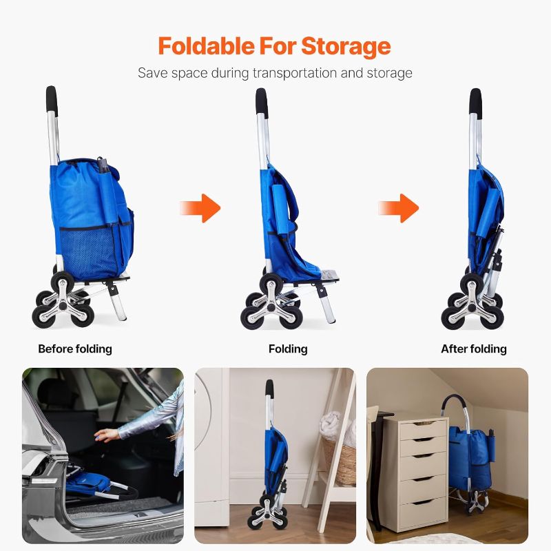 Photo 1 of 
VEVOR Stair Climber Trolley Dolly, 36L Folding Shopping Grocery Cart Trolley Laundry Stair Climbing Handcart with 6 Wheels & Oxford Cloth Bag, Foldable...