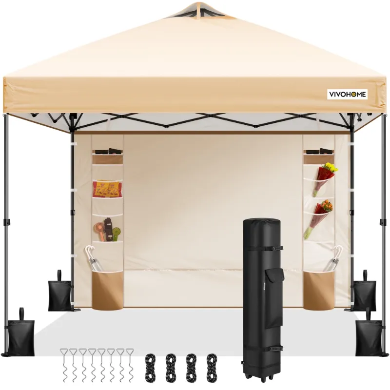 Photo 1 of  Pop-up Canopy, One Push Set-up Tent with 1 Sidewall for outside, Beige