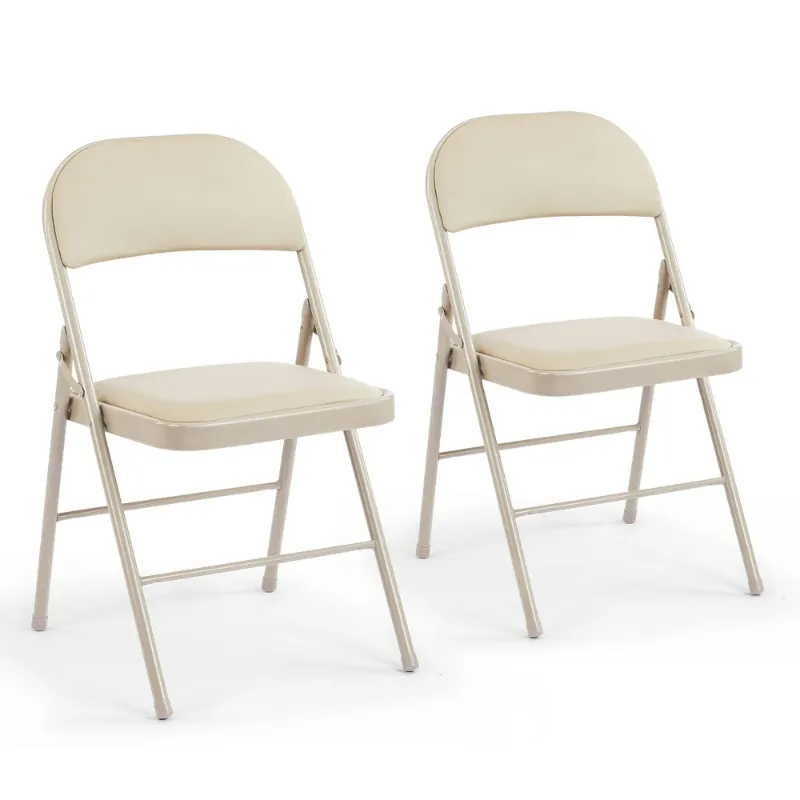Photo 1 of  Folding Chair, Indoor Outdoor Portable Stackable Commercial Leather Padded Seat for Home, Office, Party, Kahki