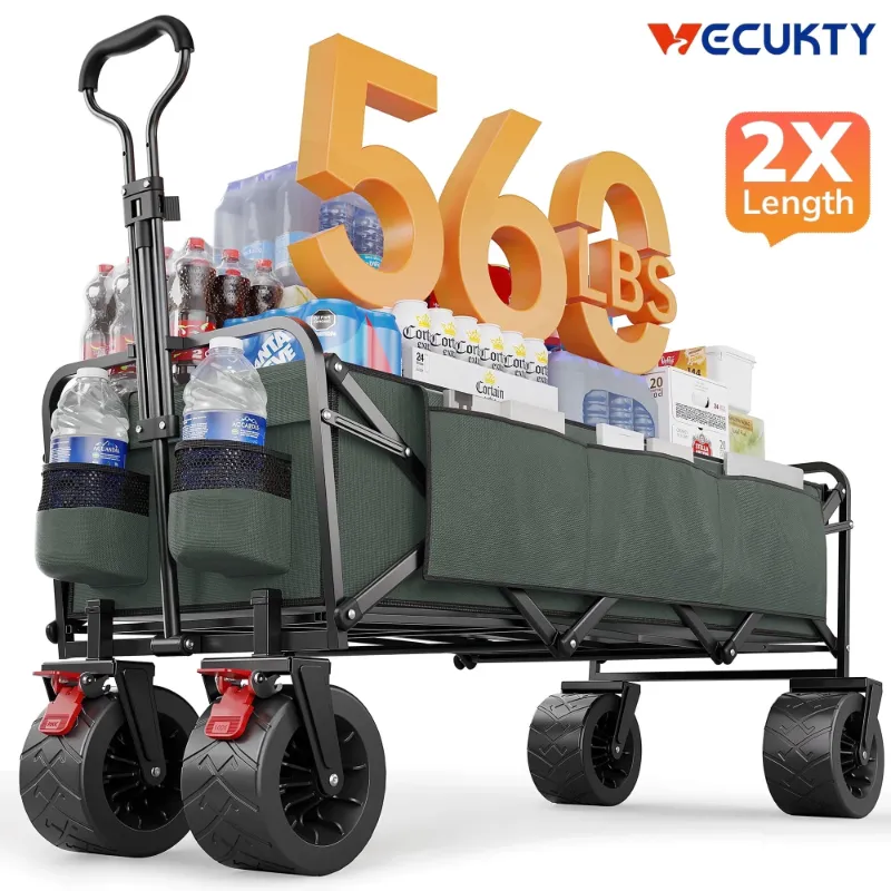 Photo 1 of  Large Collapsible Folding Wagon Cart, 560 lbs Load Capacity, Heavy-Duty Steel Frame & Oversized Wheels for Grocery Shopping, Camping, Sports, Moving – Gray