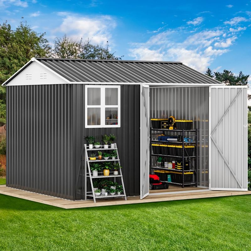 Photo 1 of **BOX 1 ONLY/MISSING PARTS/INCOMPLETE SET**YITAHOME10x8ft Metal Outdoor Storage Shed with Window, Lockable Tool Storage Sheds, Oversized Steel Garden Sheds with Sloped Roof for Backyard, Patio, Garage,...
