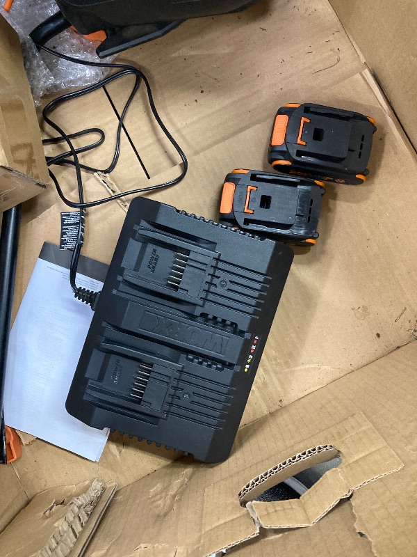 Photo 1 of ***HEAVILY USED, SELLING AS PARTS ONLY -DAMAGED DIRT/GRASS/DUST RESIDUE, SCUFFS/SCRATCHES....SELLING AS IS ***PARTS ONLY***

Cordless Lawn Mower with Aerodeck & Intellicut, Electric Mower with Variable Speed, Self-propelled Lawn Mower WG760 – (2) PowerSha