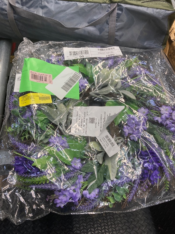 Photo 1 of 20Inch Spring Wreaths Summer Lavender Wreath for Front Door with Lambs Ear for Indoor Outdoor Seasonal Decor-Rustic Farmhouse Door Hanging