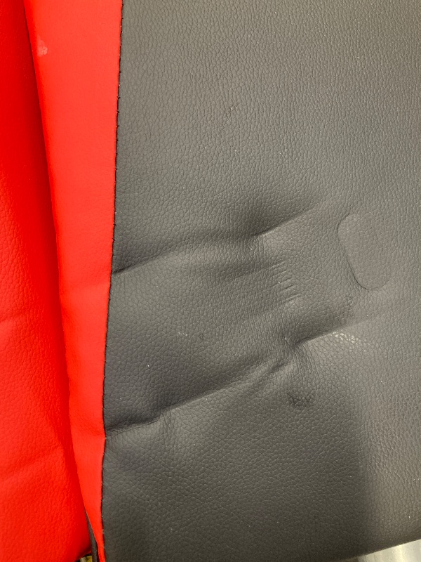 Photo 1 of ***(USED, DENT IN FABRIC DUE TO PACKAGING, SOME STAINS)***    
Mr IRONSTONE Office Gaming Chair with Footrest & Lumbar Support, Ergonomic Adjustable Computer Chair with Swivel Seat & Headrest, Red
