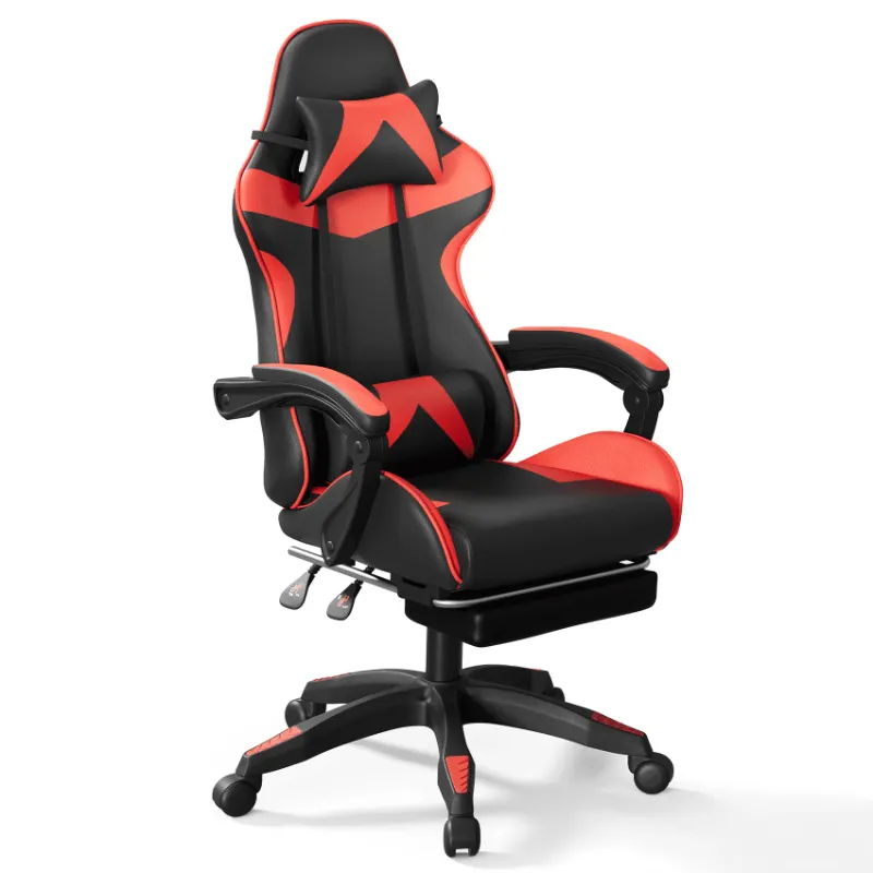 Photo 1 of ***(USED, DENT IN FABRIC DUE TO PACKAGING, SOME STAINS)***    
Mr IRONSTONE Office Gaming Chair with Footrest & Lumbar Support, Ergonomic Adjustable Computer Chair with Swivel Seat & Headrest, Red
