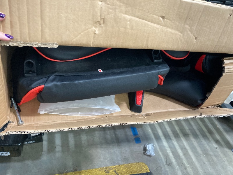 Photo 1 of ***(USED, DENT IN FABRIC DUE TO PACKAGING, SOME STAINS)***    
Mr IRONSTONE Office Gaming Chair with Footrest & Lumbar Support, Ergonomic Adjustable Computer Chair with Swivel Seat & Headrest, Red
