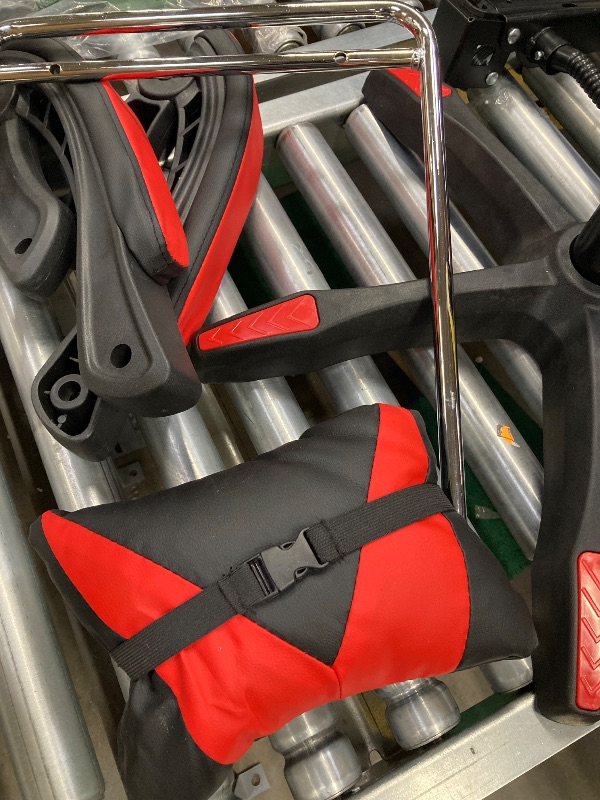 Photo 1 of ***(USED, DENT IN FABRIC DUE TO PACKAGING, SOME STAINS)***    
Mr IRONSTONE Office Gaming Chair with Footrest & Lumbar Support, Ergonomic Adjustable Computer Chair with Swivel Seat & Headrest, Red

