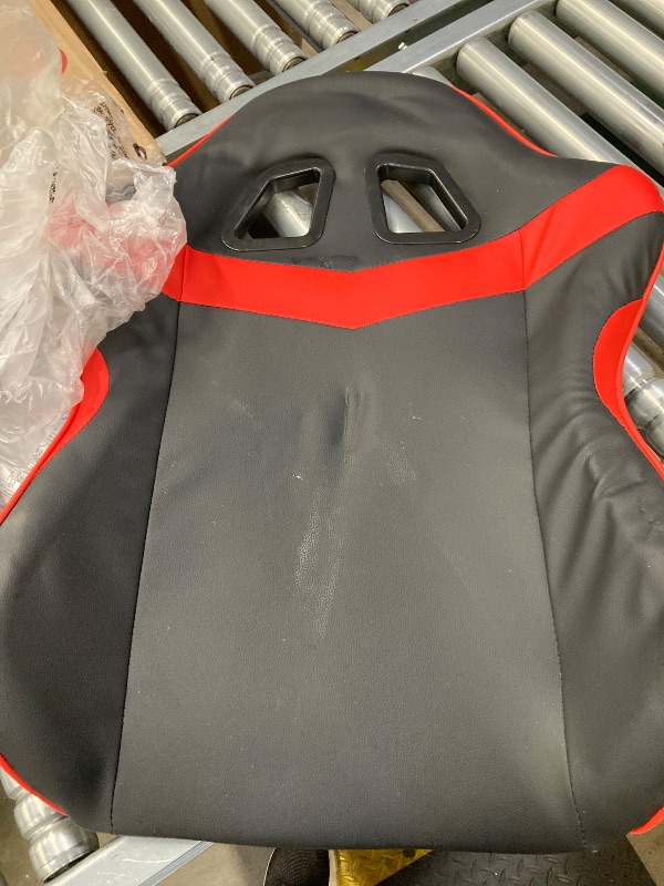 Photo 1 of ***(USED, DENT IN FABRIC DUE TO PACKAGING, SOME STAINS)***    
Mr IRONSTONE Office Gaming Chair with Footrest & Lumbar Support, Ergonomic Adjustable Computer Chair with Swivel Seat & Headrest, Red
