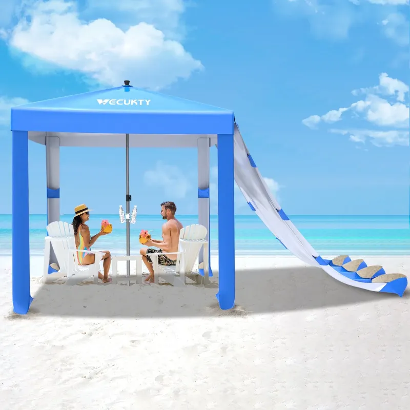 Photo 1 of **PARTS ONLY/DAMAGED POLE**VECUKTY Beach Umbrella Cabana, 6.2 x 6ft Portable Beach Canopy with Side Wall, UPF 50+ UV Protection, Easy to Set up Beach Tent, Waterproof Sun Shelter with Privacy Sunwall for Sand-Blue