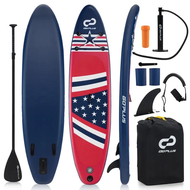 Photo 1 of 10' Inflatable SUP Board Portable Adjustable Stand Up Paddle Board with 5 D Rings Red
