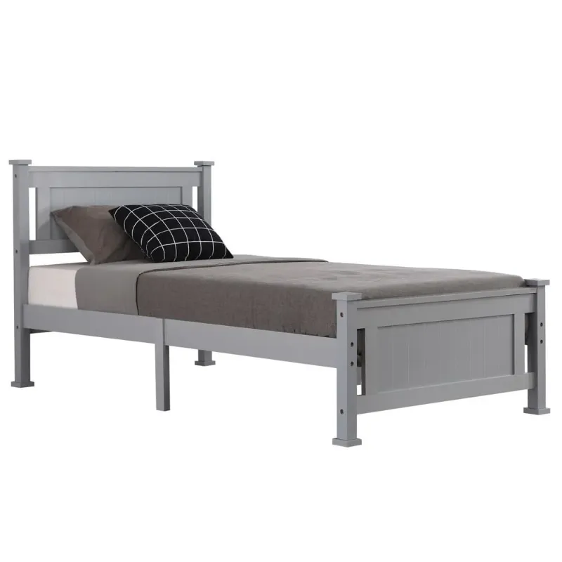 Photo 1 of  Twin Bed Frame,Solid Pine Wood Twin Platform Bed Frame, Bedroom Twin Bed with Headboard for Adults, Gray, 75.04"L*38.98"W*37.8"H