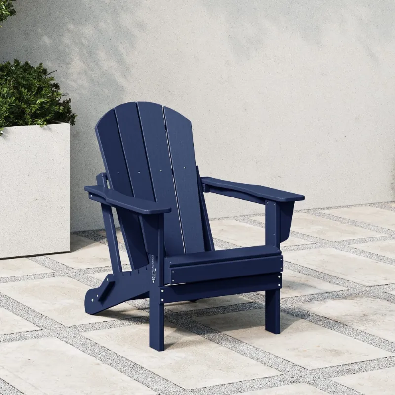 Photo 1 of  Outdoor Folding HDPE Adirondack Chair, Patio Seat, Weather Resistant, Navy Blue