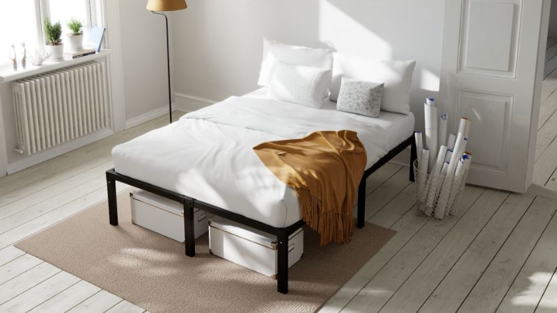 Photo 1 of  Heavy Duty Queen Size Metal Platform Bed Frame with 16.5'' Large Under Bed Storage Space, Black