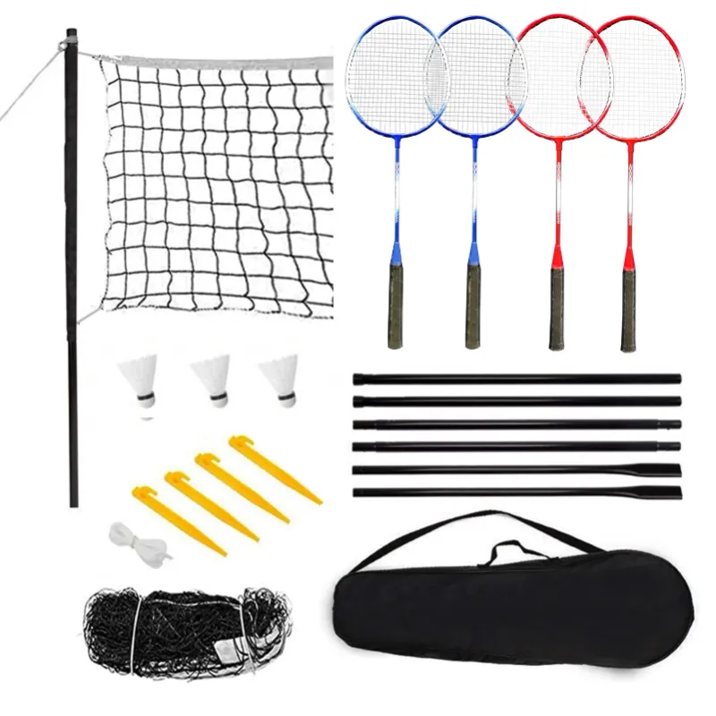 Photo 1 of  Badminton Set with 4 Racquets, Net with Poles, 3 Shuttlecocks and Carrying Case for Kids and Adults, multi-player