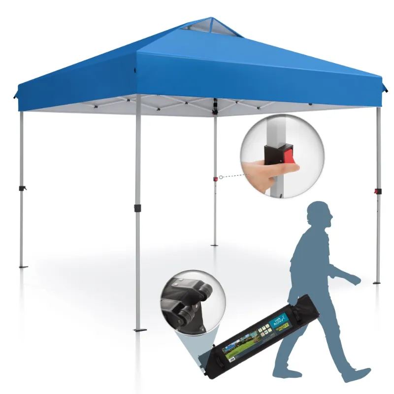 Photo 1 of 10 x 10 ft Pop-up Canopy Tent Straight Legs Instant Canopy for Outside with Wheeled Bag - Blue