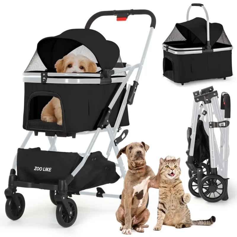 Photo 1 of  Pet Stroller, Dog Cat Stroller 3-in-1 Detachable Doggy Stroller for Small Medium Dogs 4 Wheel Dog Travel Jogger Cart Cat Walker Foldable Wagons for Doggy Rabbit Puppy, Black