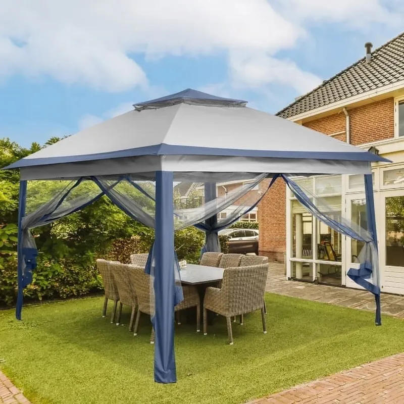Photo 1 of  Collapsible 11x11ft Backyard Gazebo, Portable with Pop Up Canopy & Zippered Mosquito Netting, Navy Blue