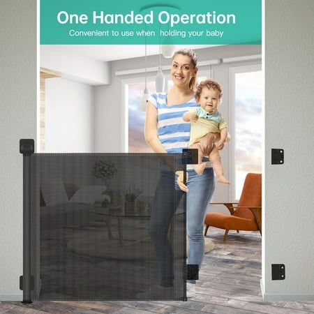 Photo 1 of  Retractable Baby Gate Mesh Baby Gate or Mesh Dog Gate 37.4 Tall Extends up to 63 Wide Child Safety Gate for Doorways Stairs Hallways