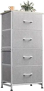 Photo 1 of 4 Drawers Dresser for Bedroom, Light Grey Fabric Clothes Storage Organizer Unit, Dresser for Hallway, Entryway, Closets, Sturdy Steel Frame, Wood Top