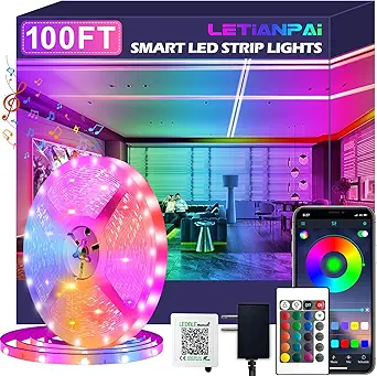 Photo 1 of 100ft Led Strip Lights,Long Smart Led Light Strips Music Sync 5050 RGB Color Changing Rope Lights,Bluetooth APP/IR Remote/Switch Box Control Led Lights for Bedroom,Home Decoration,Party,Festival