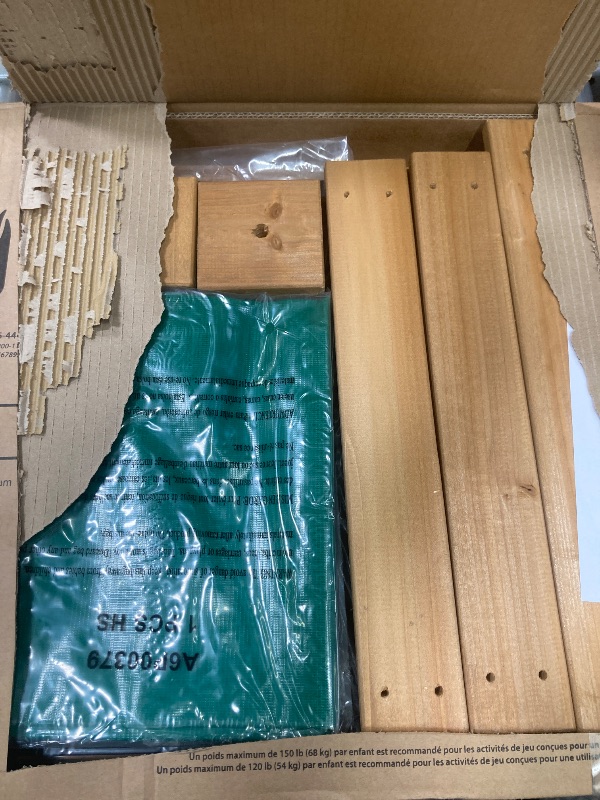Photo 1 of **BOX 2 OF 2 ONLY/INCOMPLETE SET**Backyard Discovery Buckley Hill Cedar Wood Swing Set with Wave Slide, Play Deck, Rock Wall Ladder, Belt Swings, Chalkboard, Canopy Roof, Outdoor Playset