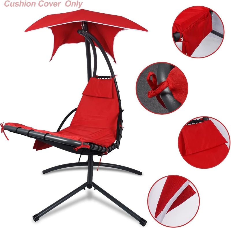 Photo 1 of **THIS IS A CUSHION COVER**Hammock Umbrella-Lounge Chair Swing Cushion Cover Outside, Machine Washable -Waterproof-Breathable Hanging Chaise Lounge Outdoor Cushions Covers and Umbrella (Cushion Not Included), Red
