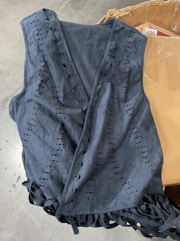 Photo 1 of * Blue VEST* MakeMeChic Women's Plus Size Western Outfit Open Front Suede Fringe Vest Tassel Jacket Cowgirl Tops Blue SIZE MEDIUM