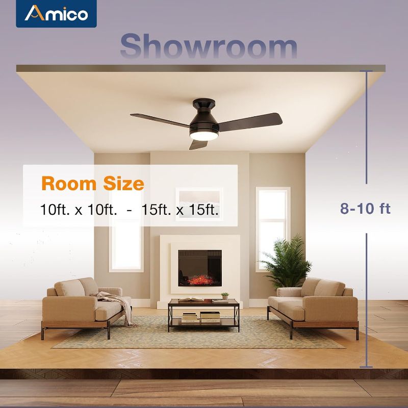 Photo 1 of (PARTS) (NON-FUNCTIONAL) mico Ceiling Fans with Lights, 42 inch Low Profile Ceiling Fan with Light and Remote Control, Flush Mount, Reversible, 3CCT, Dimmable, Noiseless, Black Ceiling Fan for Bedroom, Indoor/Outdoor Use