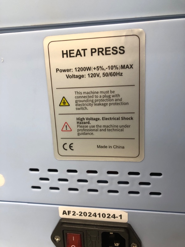 Photo 1 of ***USED - NO POWER CORD - UNABLE TO TEST***
PYD Life 120 V Auto Heat Press Machine for T Shirts 15" x 15" Touch Screen Light Blue Smart Heat Press 