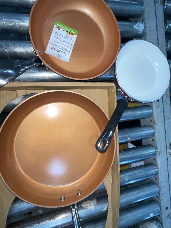 Photo 1 of ***STOCK PHOTO REFERENCE ONLY*** Gotham Steel Hard Anodized 8” 10” & 12” Premium Chef’s Skillet Set, with Ultimate Nonstick Ceramic & Titanium Coating, Oven and Dishwasher Safe, Brown, Large