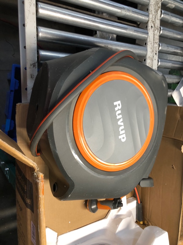 Photo 1 of ***DAMAGED - BOTTOM CRACKED - MISSING MOUNTING PARTS - SEE PICTURES***
Ruvup Retractable Garden Hose Reel, 5/8in x 100ft Water Hose Reel with Metal Bracket, UV Resistant Automatic Hose Reel Wall Mount for Outside, Slow Retraction Any Length Lock 10 Spray 