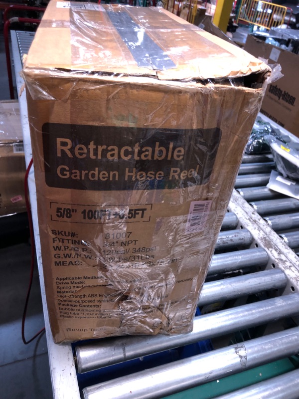 Photo 1 of ***DAMAGED - BOTTOM CRACKED - MISSING MOUNTING PARTS - SEE PICTURES***
Ruvup Retractable Garden Hose Reel, 5/8in x 100ft Water Hose Reel with Metal Bracket, UV Resistant Automatic Hose Reel Wall Mount for Outside, Slow Retraction Any Length Lock 10 Spray 