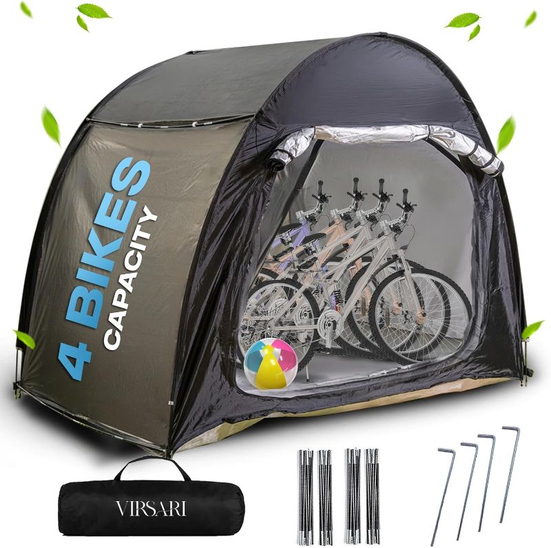 Photo 1 of ***FACTORY SEALED***Virsari Outdoor Bike Shed – Spacious, Waterproof Cover Tent for 4 Bicycles, Durable 210D Silver-Plated Oxford Fabric, UV Protection, Easy Setup, Black