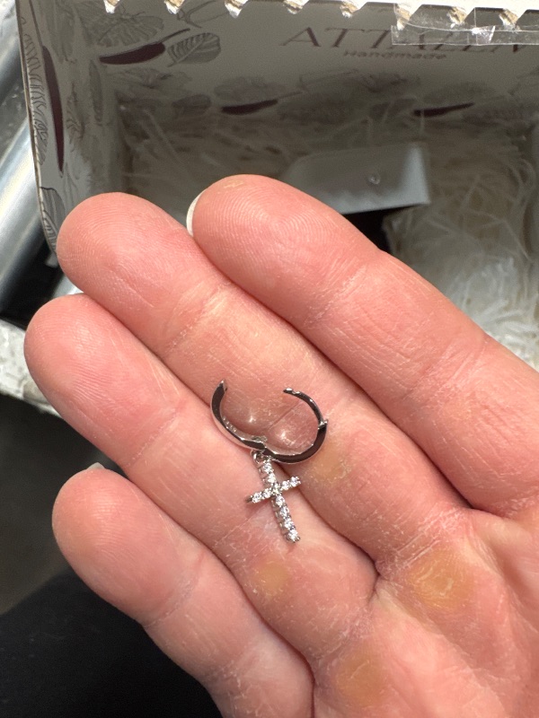 Photo 1 of (SINGLE DOENS'T LATCH) Attalen Handmade Sterling Silver Earrings Moissanite Cross Shape Dangle With Gift Wrapped Box For Her Woman Wife Girlfriend Daughter Present For Birthday Valentine Wedding Anniversary