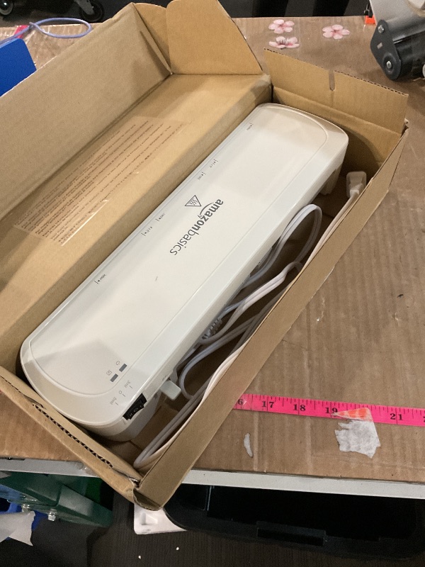 Photo 1 of (POWER TESTED) (EITHER AUTOMATIC OR DAMAGED) Amazon Basics Thermal Laminator Machine, Laminates Photos Cards Documents, Laminators for Teachers Home Office School, 9 in, White