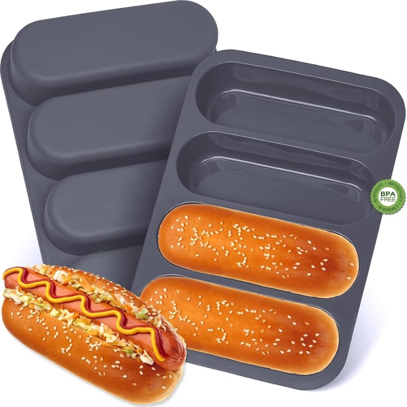 Photo 1 of 
Silicone Hotdog Bun Pan, 6 Inch Standard Hot dog Bun Mold, 4 Cup Non-stick Homemade Hotdog Bun Baking Pans, Mini Baguette Pans, Dishwasher Safe, 2 Pcs (Grey)