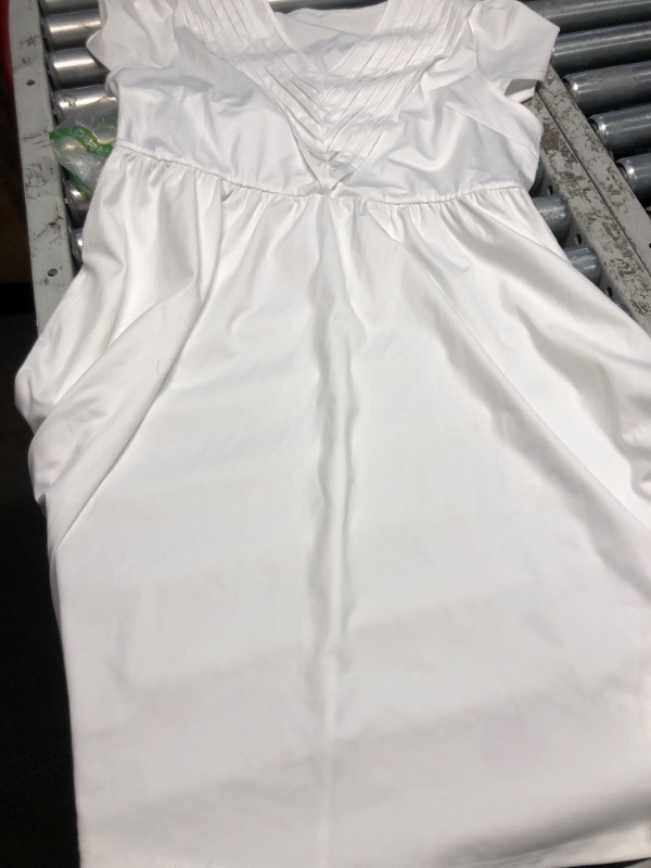 Photo 1 of (see all images) Nmoder Plus Size Dresses for Women Short Sleeve A-Line Summer Dress Pleated V Neck Semi Formal Church Fit and Flare Midi Dress White 2XL