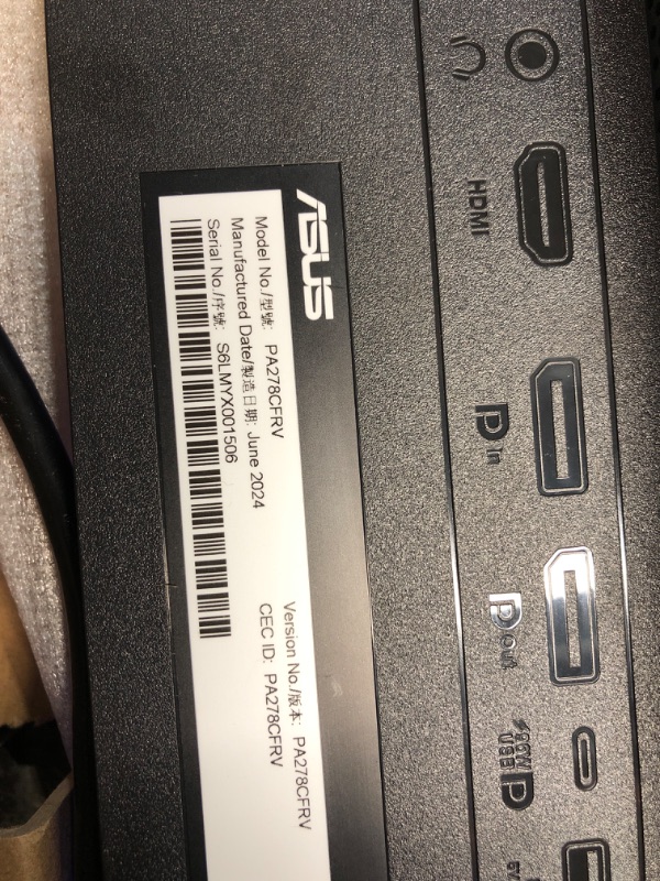 Photo 1 of ASUS ProArt Display 27” 1440P Professional Monitor (PA278CFRV) - IPS, QHD (2560 x 1440), Pre-Calibrated, 95% DCI-P3, Daisy-chain, 100Hz, LuxPixel AGLR, Calman Verified, USB-C 96W, HDR400, 3yr warranty