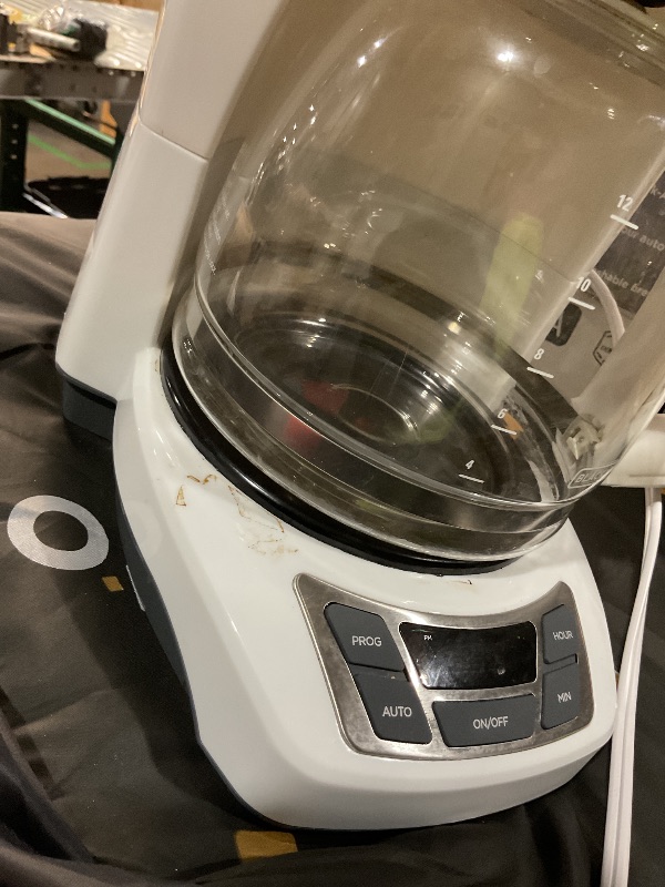 Photo 1 of (Used)BLACK+DECKER 12-Cup Digital Coffee Maker, CM1160W, Programmable, Washable Basket Filter, Sneak-A-Cup, Auto Brew, Water Window, Keep Hot Plate, White