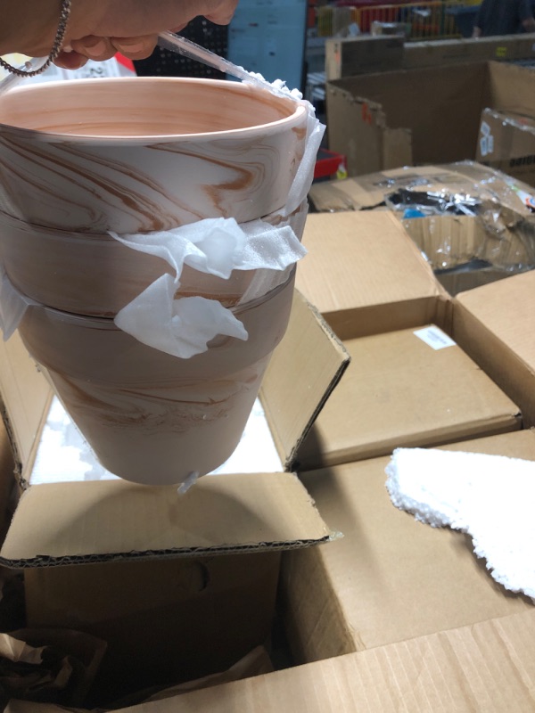 Photo 1 of Random Mood Macchiato Terracotta Plant Pots – Handmade 6-Inch Clay Ceramic Flower Pots with Drainage Holes, Set of 3 – Ideal for Indoor & Outdoor Orchids