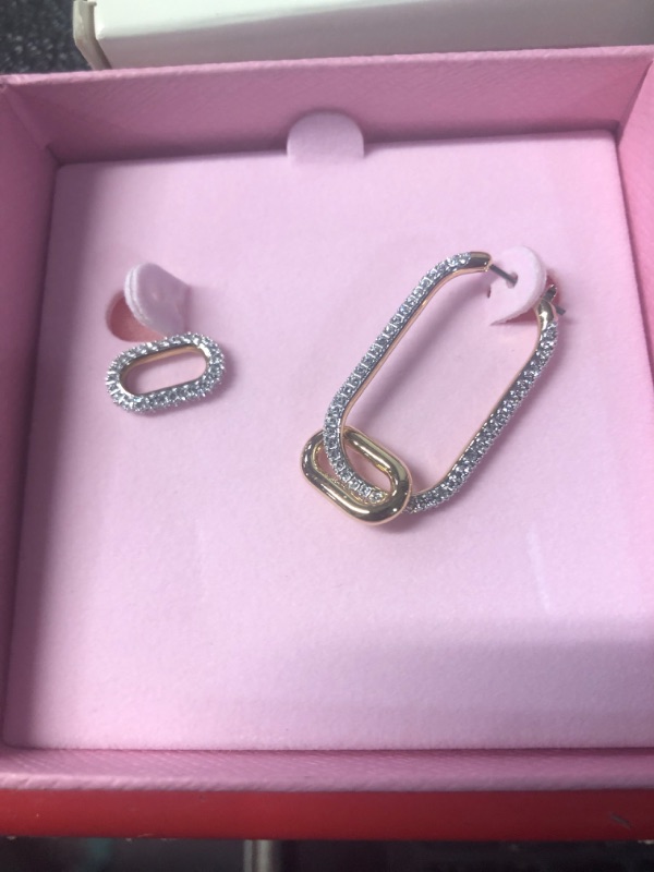 Photo 1 of ***(NO RETURNS OR REFUNDS/ FOR PARTS ONLY/ NON FUNCTIONAL)***
**MISSING 1 EARRING**
SWAROVSKI Time Pierced Hoop Earrings with Removable Elongated Chain link accent with Clear Crystal Pavé on a Mixed Metal Finish Setting, Part of the Swarovski Time Collect