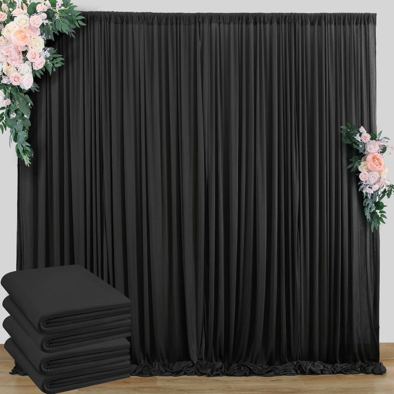 Photo 1 of 50 ft x 10 ft Wrinkle Free Black Backdrop Curtain for Parties, 10 Panels Polyester Black Photo Backdrop Drapes for Graduation Birthday Wedding Party Stage Curtains, Thick Bulk Background Curtains