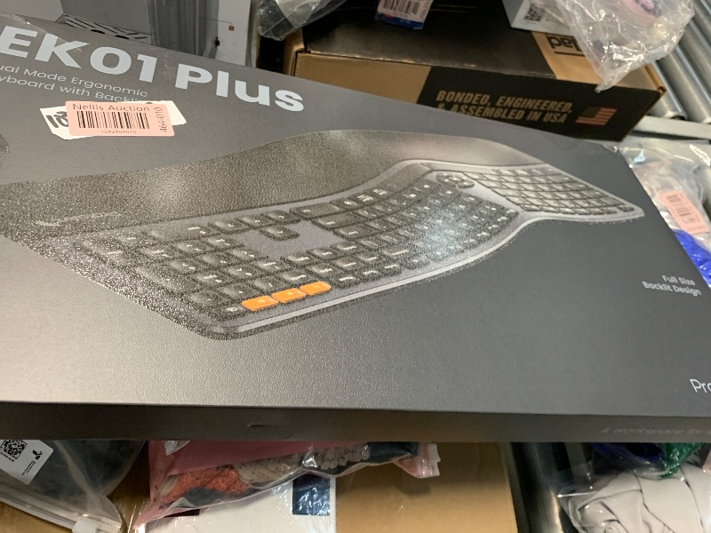 Photo 1 of (MISSING MOUSE) EK01 PLUS Advanced Ergonomic Wireless Keyboard and Mouse Combo, Comfortable Natural Typing, Palm Rest, Multi-Device (Bluetooth, 2.4G, Wired), Rechargeable, for Multi-OS, Windows, Mac, Android(Black)